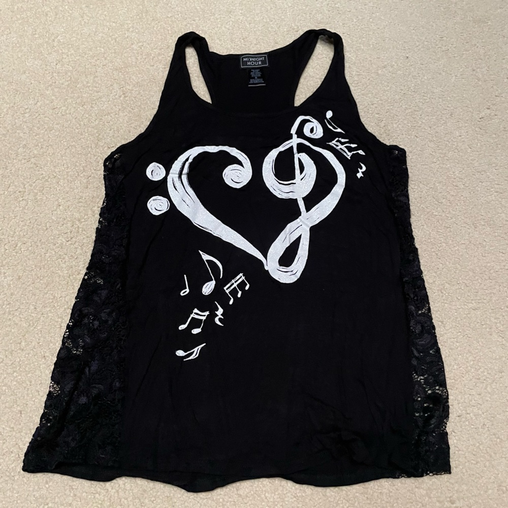 Hot Topic Midnight Hour Black Lace Music Graphic Tank Top